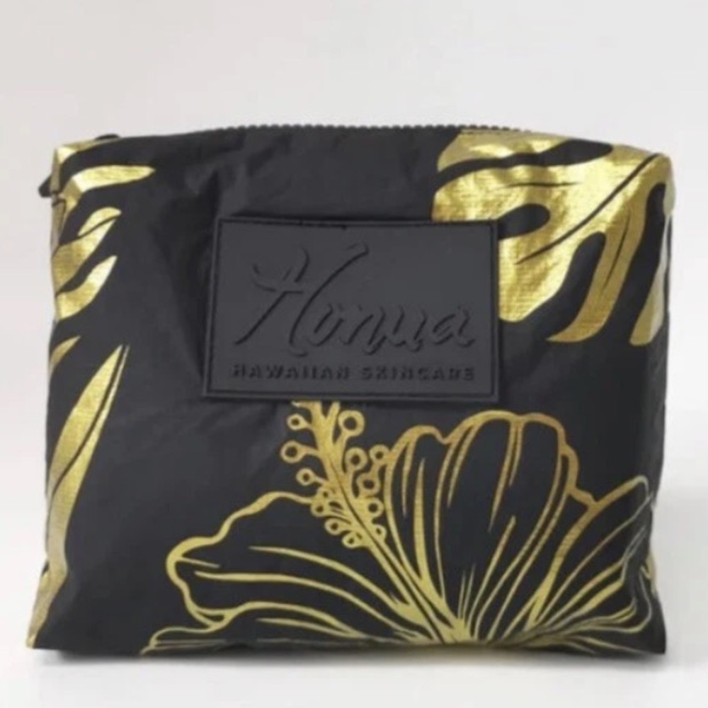 Honua Hawaiian Skincare Travel Cosmetics Pouch Makeup Bag Black & Gold ~ New! 🧡